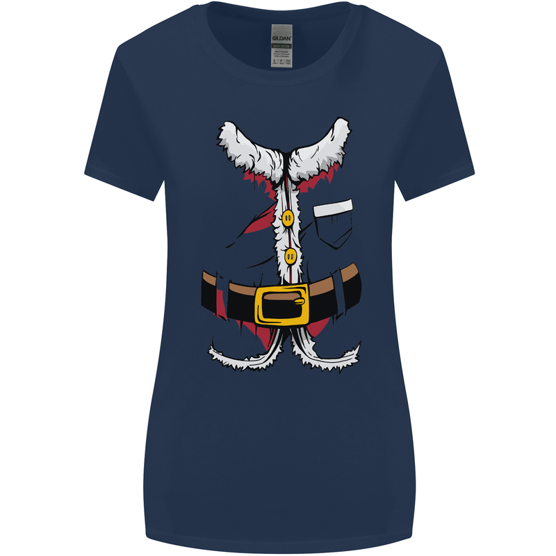 Christmas Santa Claus Fancy Dress Costume Womens Wider Cut T-Shirt Navy Blue