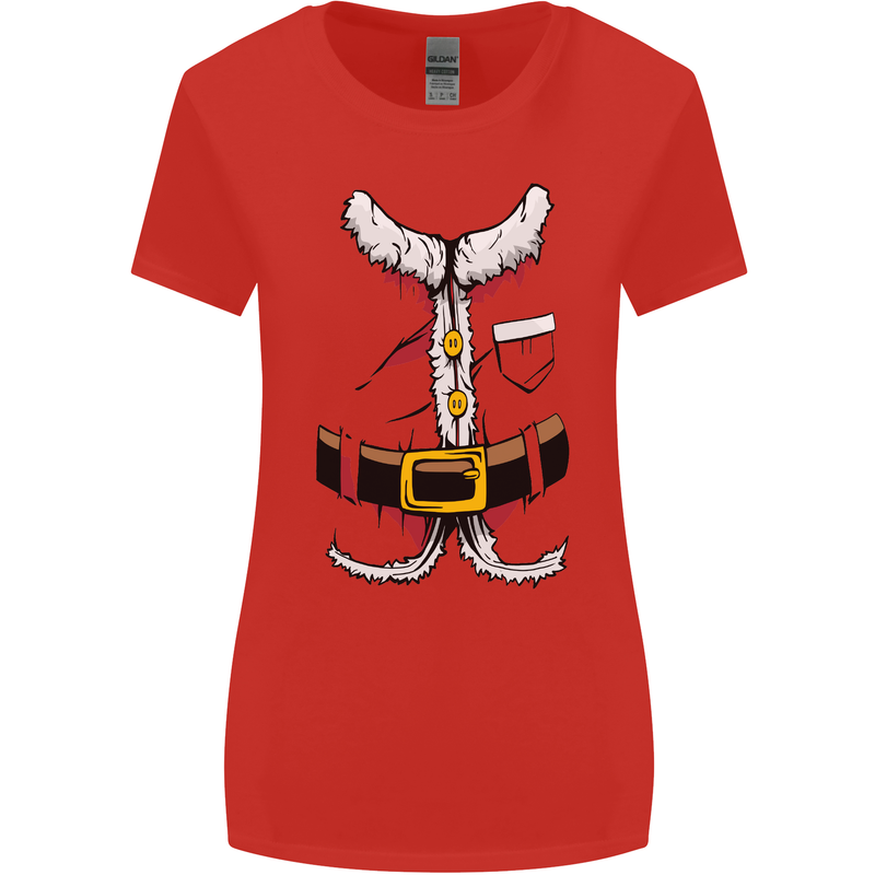 Christmas Santa Claus Fancy Dress Costume Womens Wider Cut T-Shirt Red