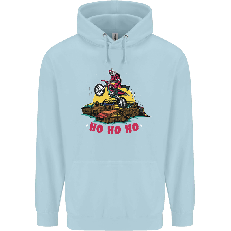 Christmas Santa Motocross Dirt Bike Childrens Kids Hoodie Light Blue
