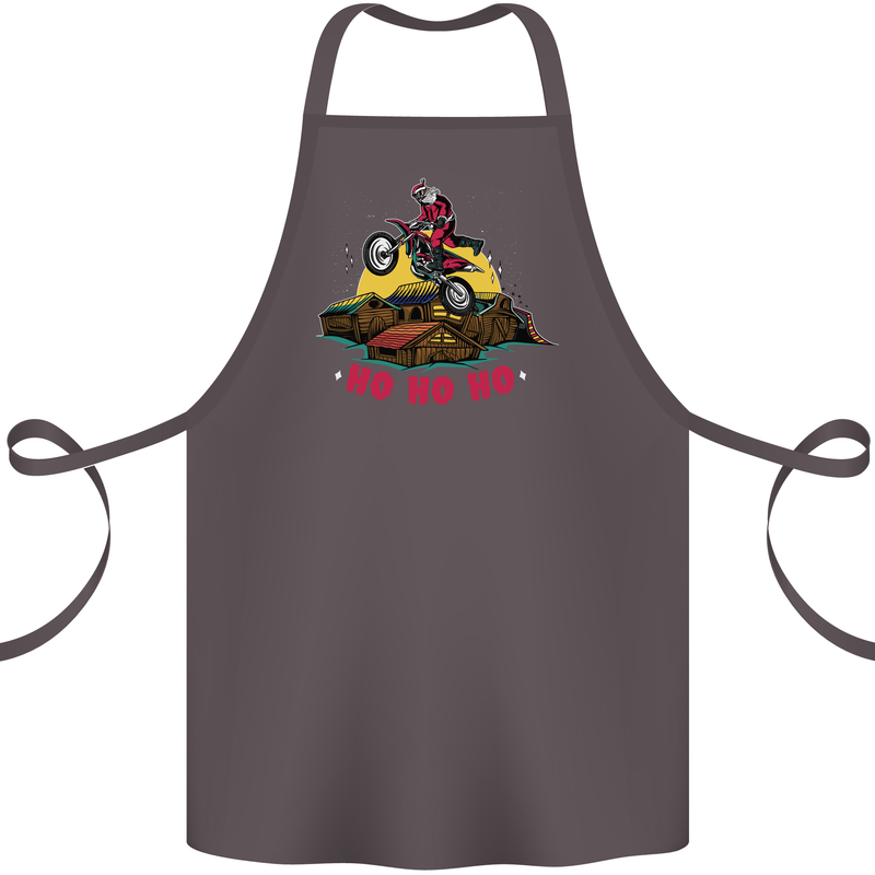 Christmas Santa Motocross Dirt Bike Cotton Apron 100% Organic Dark Grey