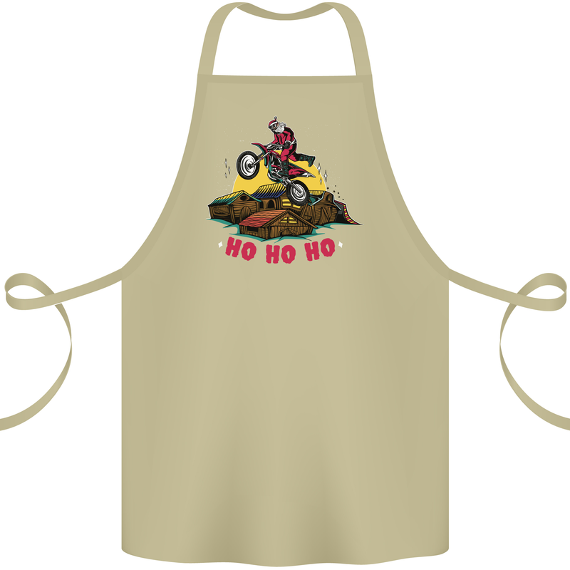 Christmas Santa Motocross Dirt Bike Cotton Apron 100% Organic Khaki