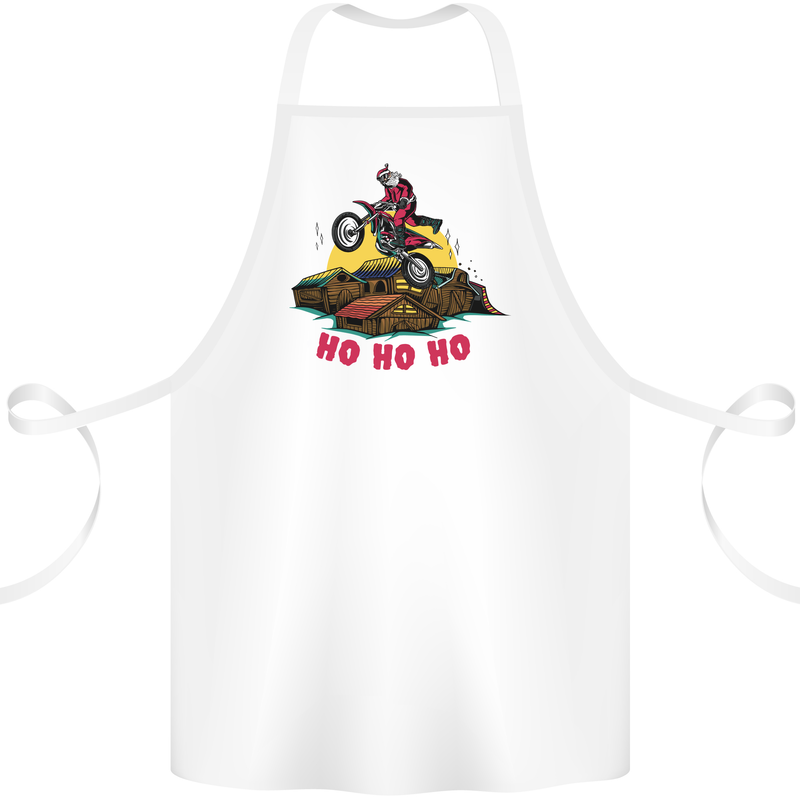 Christmas Santa Motocross Dirt Bike Cotton Apron 100% Organic White