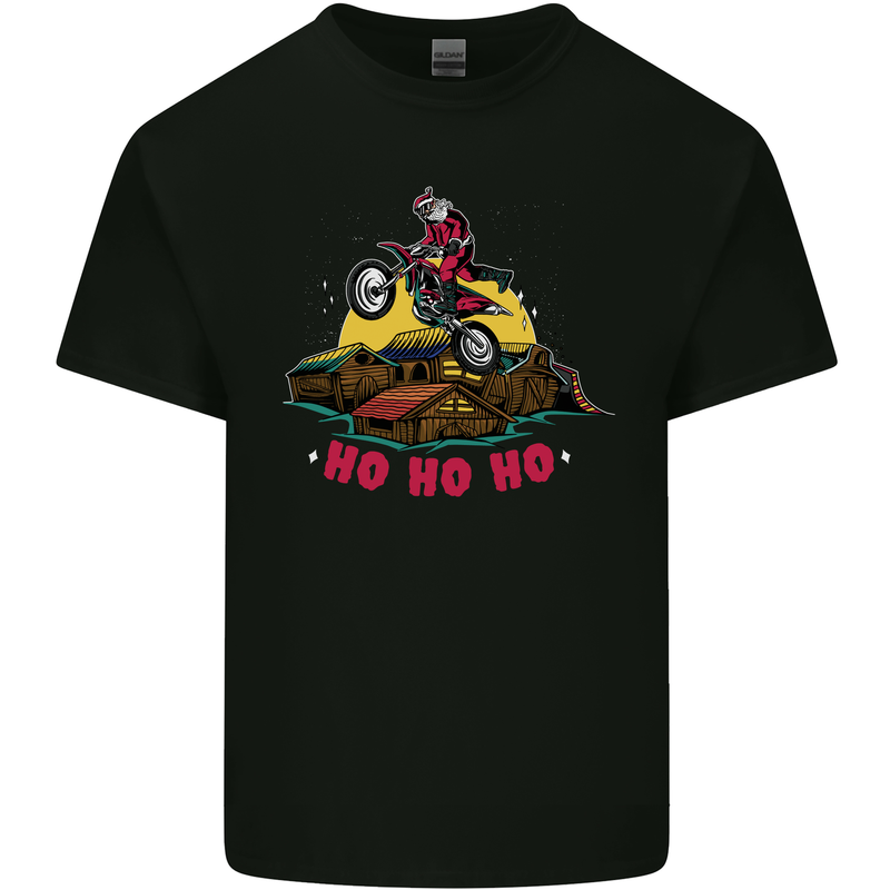 Christmas Santa Motocross Dirt Bike Kids T-Shirt Childrens Black