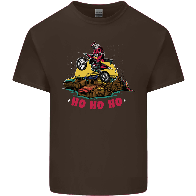 Christmas Santa Motocross Dirt Bike Kids T-Shirt Childrens Chocolate