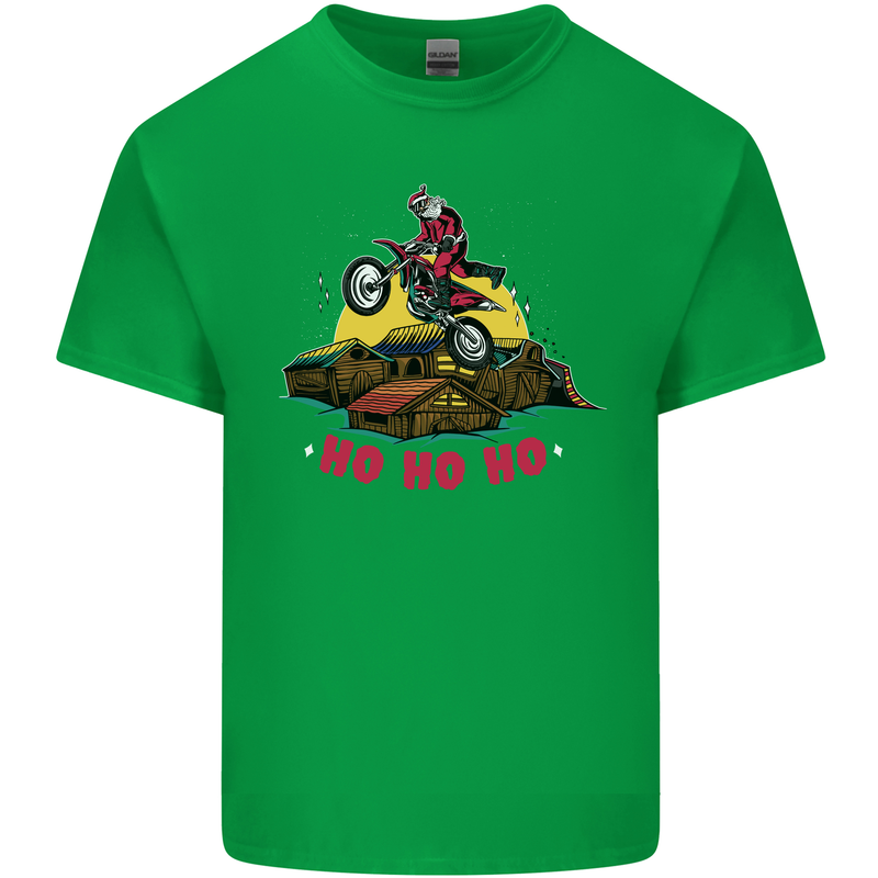 Christmas Santa Motocross Dirt Bike Kids T-Shirt Childrens Irish Green
