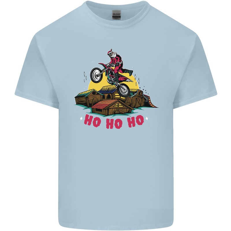 Christmas Santa Motocross Dirt Bike Kids T-Shirt Childrens Light Blue
