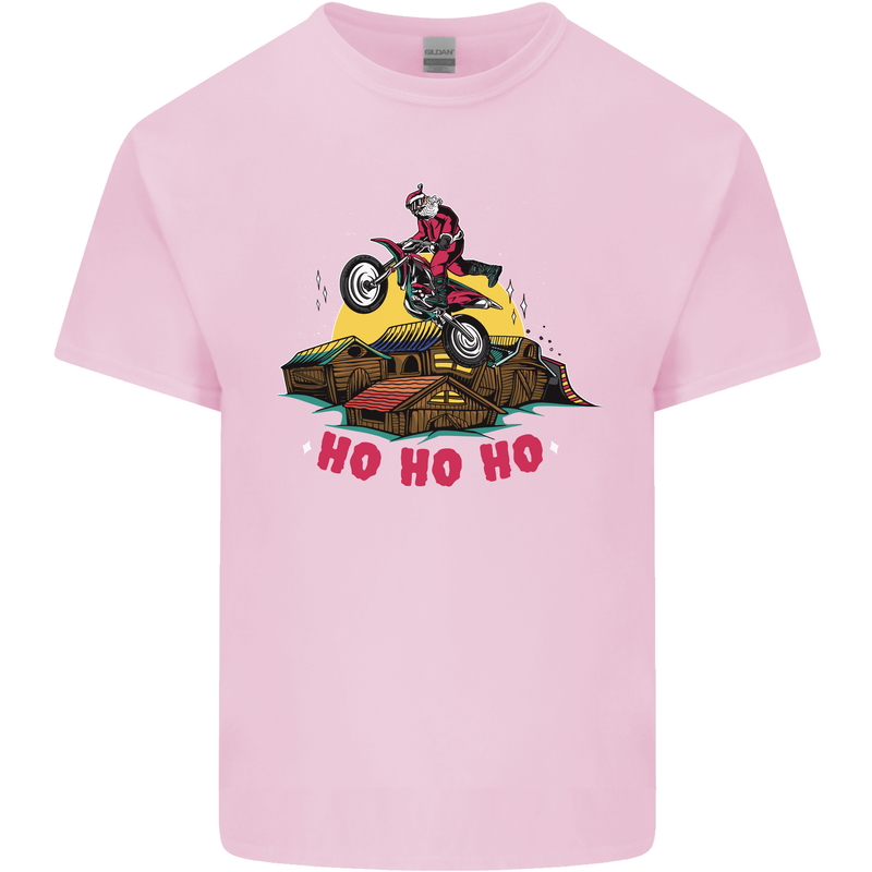 Christmas Santa Motocross Dirt Bike Kids T-Shirt Childrens Light Pink