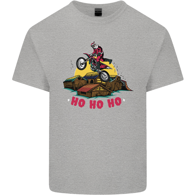 Christmas Santa Motocross Dirt Bike Kids T-Shirt Childrens Sports Grey