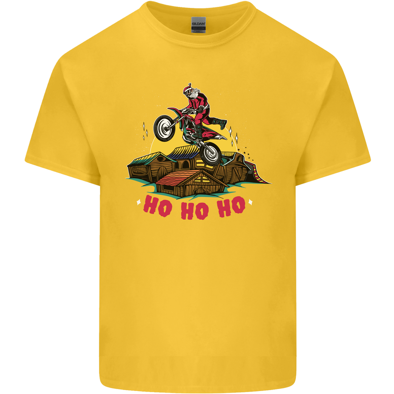 Christmas Santa Motocross Dirt Bike Kids T-Shirt Childrens Yellow
