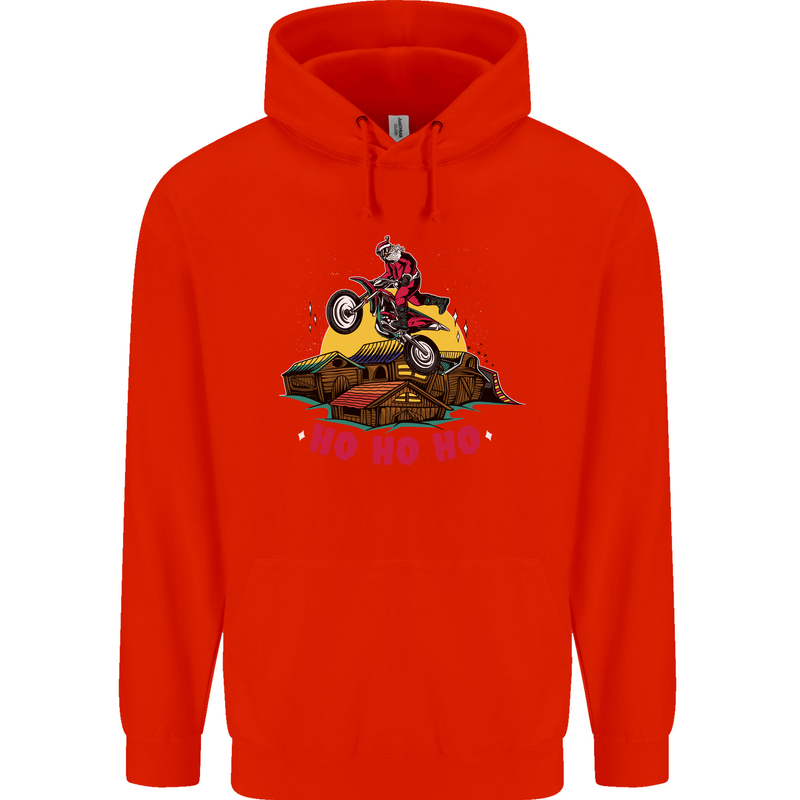 Christmas Santa Motocross Dirt Bike Mens 80% Cotton Hoodie Bright Red