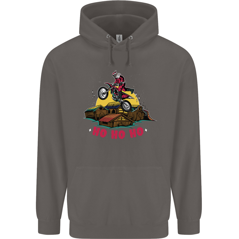 Christmas Santa Motocross Dirt Bike Mens 80% Cotton Hoodie Charcoal