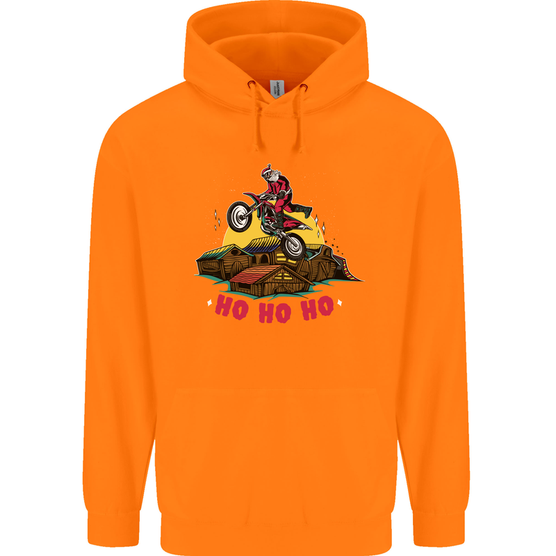Christmas Santa Motocross Dirt Bike Mens 80% Cotton Hoodie Orange