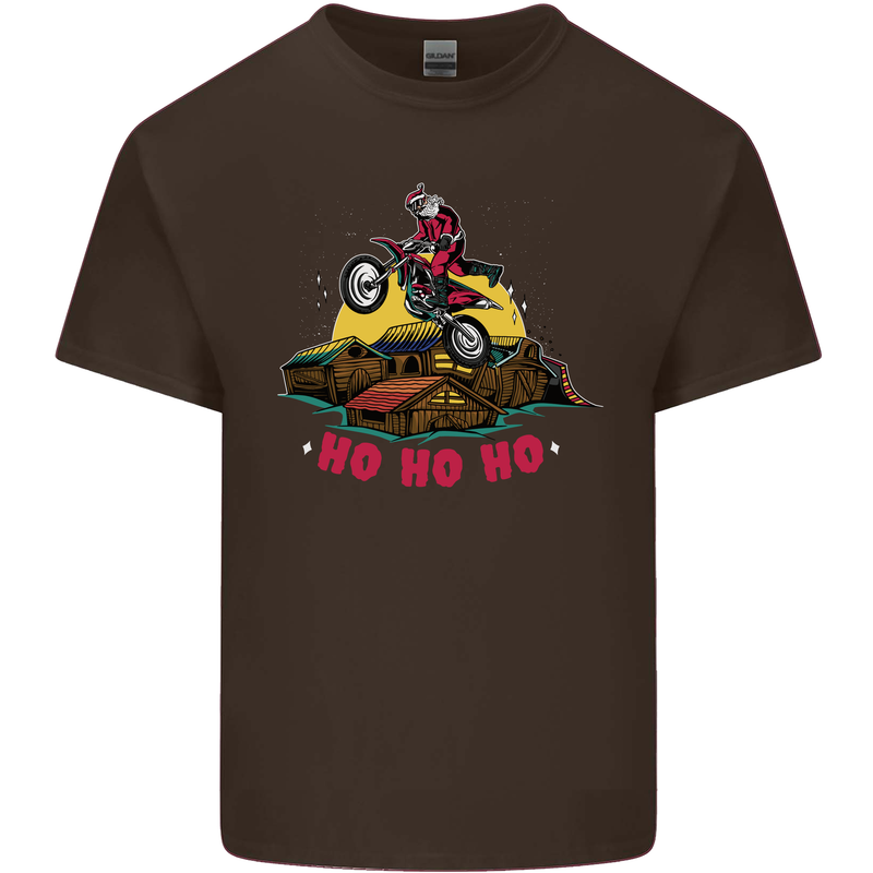 Christmas Santa Motocross Dirt Bike Mens Cotton T-Shirt Tee Top Dark Chocolate