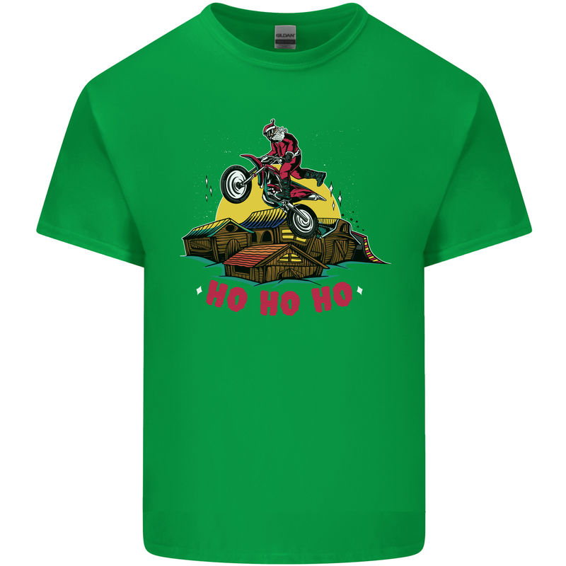 Christmas Santa Motocross Dirt Bike Mens Cotton T-Shirt Tee Top Irish Green