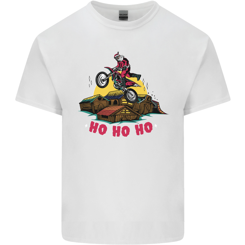 Christmas Santa Motocross Dirt Bike Mens Cotton T-Shirt Tee Top White