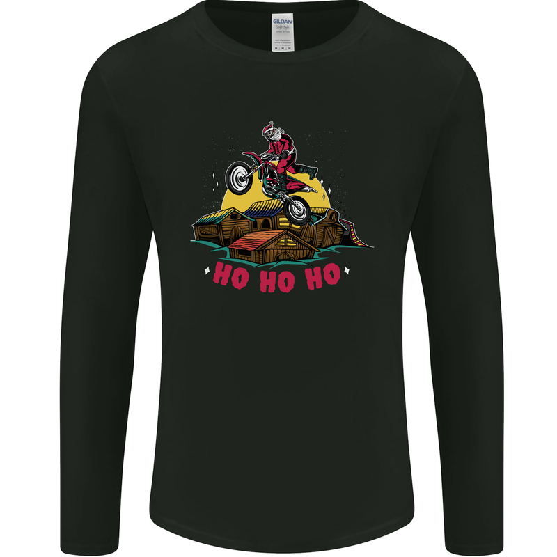 Christmas Santa Motocross Dirt Bike Mens Long Sleeve T-Shirt Black