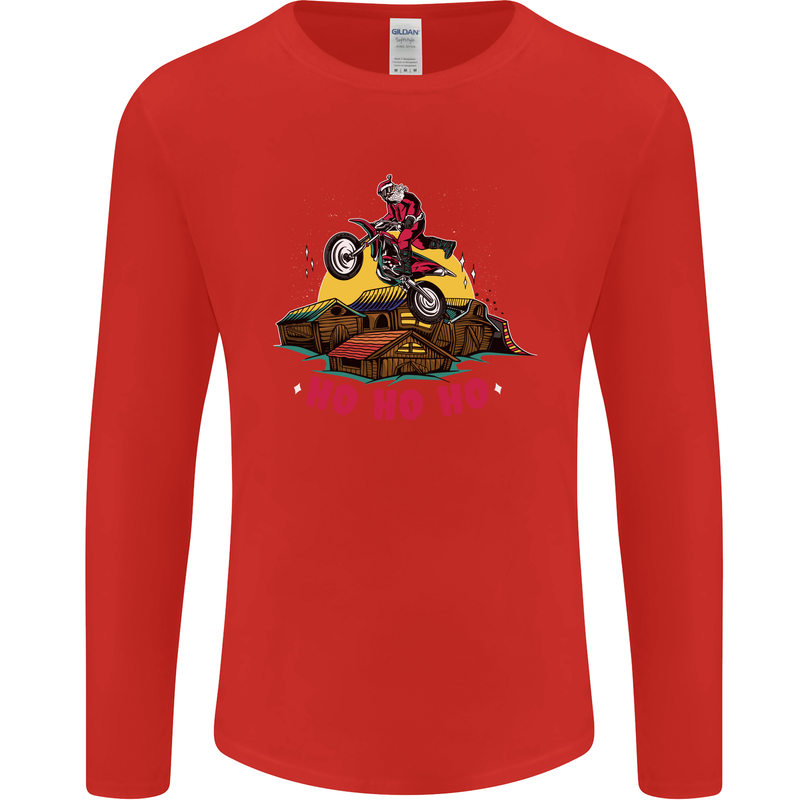 Christmas Santa Motocross Dirt Bike Mens Long Sleeve T-Shirt Red