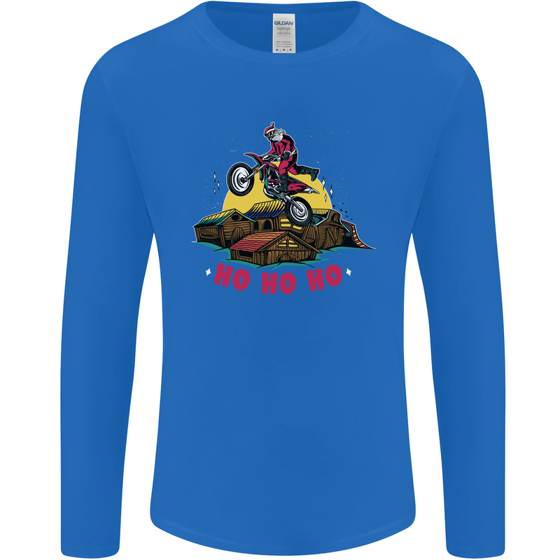 Christmas Santa Motocross Dirt Bike Mens Long Sleeve T-Shirt Royal Blue
