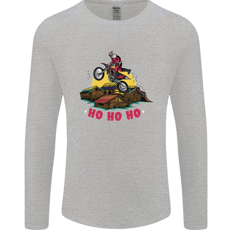Christmas Santa Motocross Dirt Bike Mens Long Sleeve T-Shirt Sports Grey