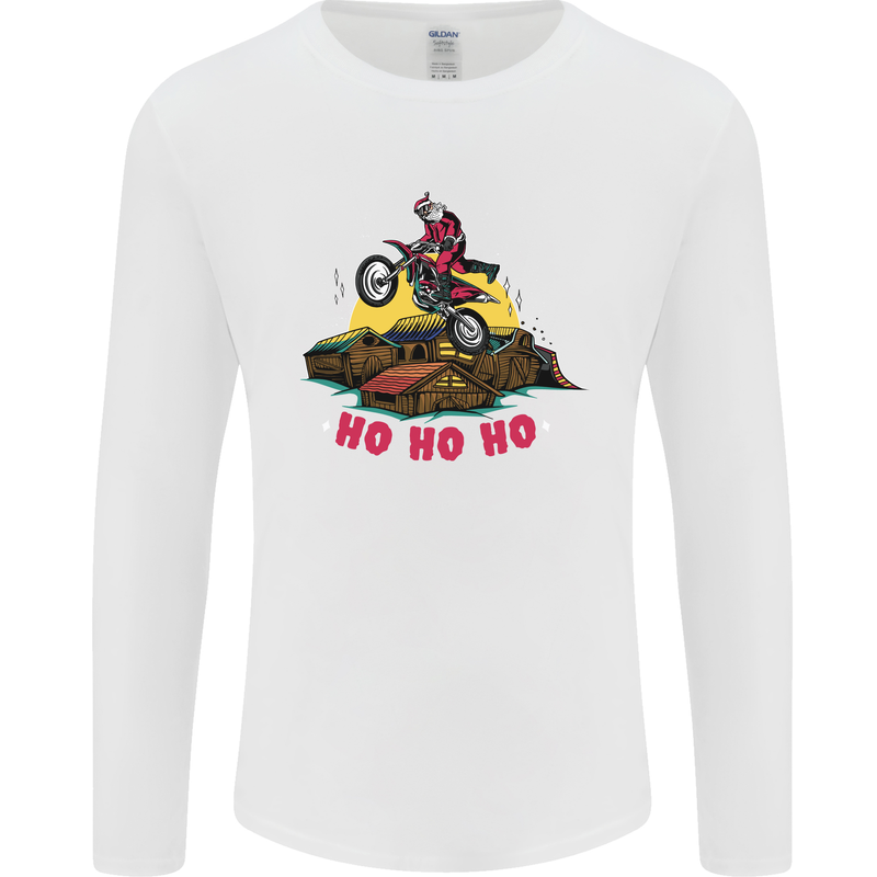 Christmas Santa Motocross Dirt Bike Mens Long Sleeve T-Shirt White