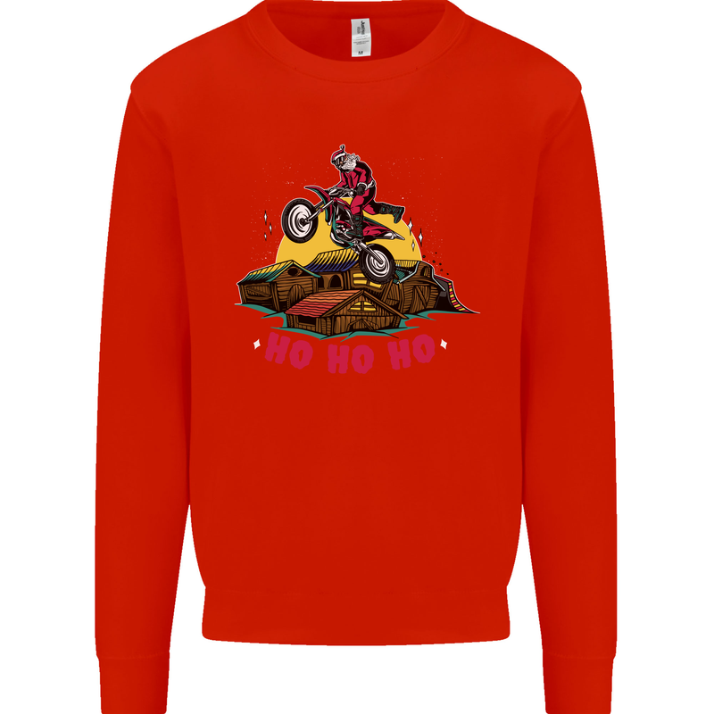 Christmas Santa Motocross Dirt Bike Mens Sweatshirt Jumper Bright Red