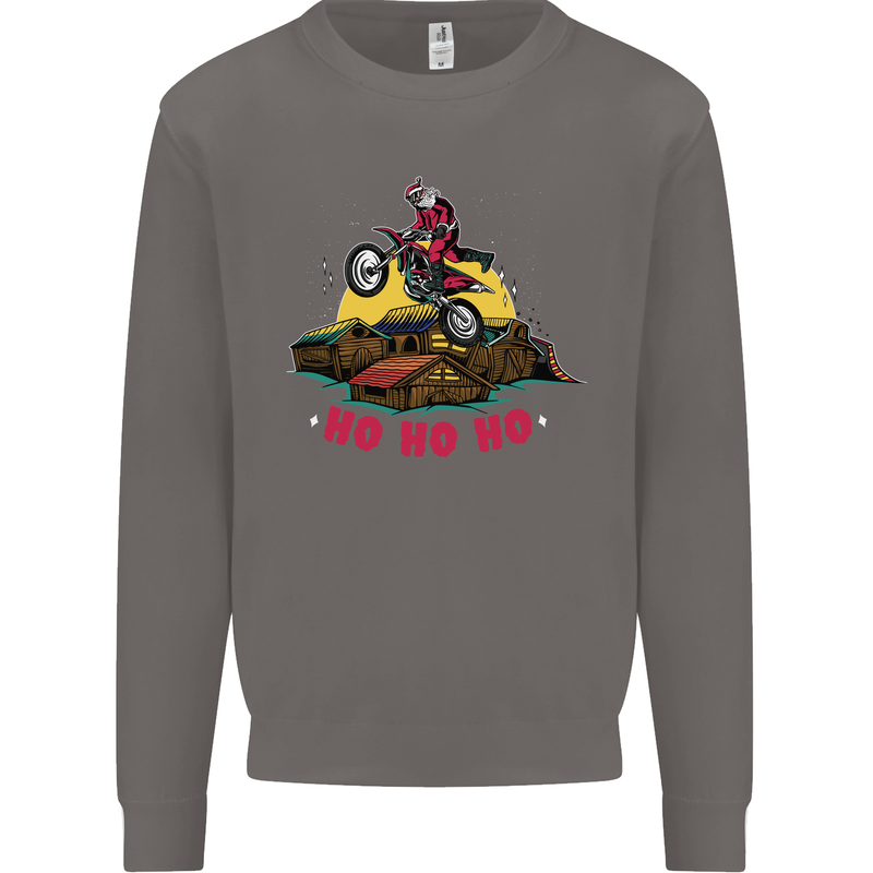 Christmas Santa Motocross Dirt Bike Mens Sweatshirt Jumper Charcoal