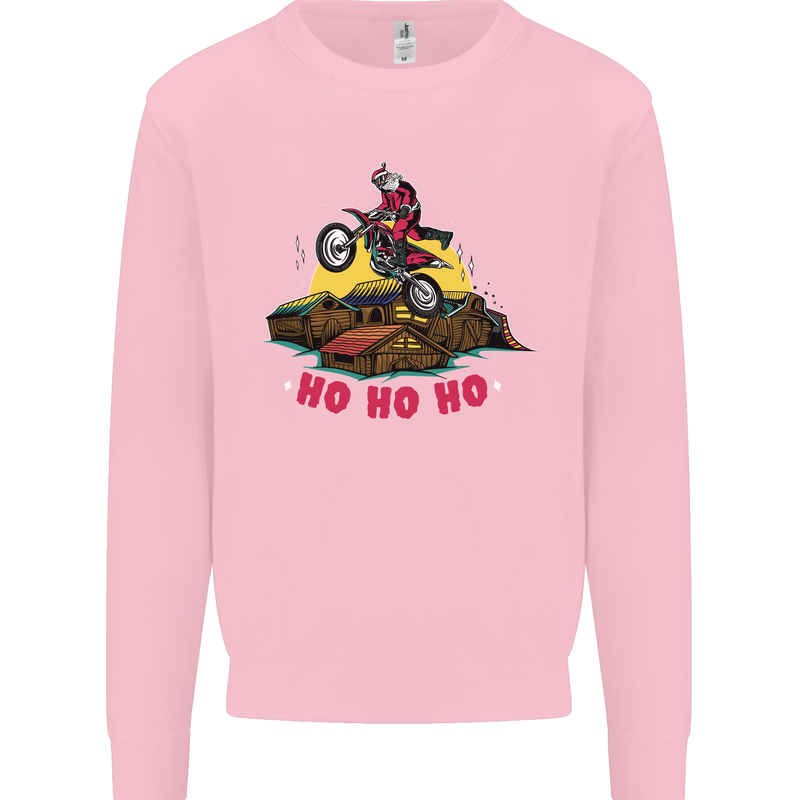 Christmas Santa Motocross Dirt Bike Mens Sweatshirt Jumper Light Pink