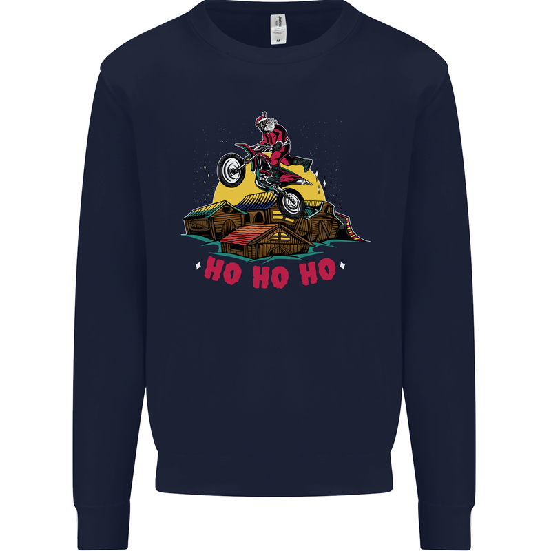 Christmas Santa Motocross Dirt Bike Mens Sweatshirt Jumper Navy Blue