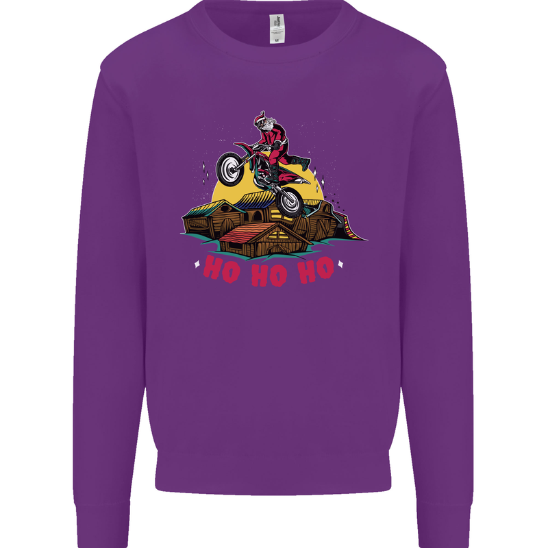 Christmas Santa Motocross Dirt Bike Mens Sweatshirt Jumper Purple