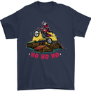 Christmas Santa Motocross Dirt Bike Mens T-Shirt Cotton Gildan Navy Blue