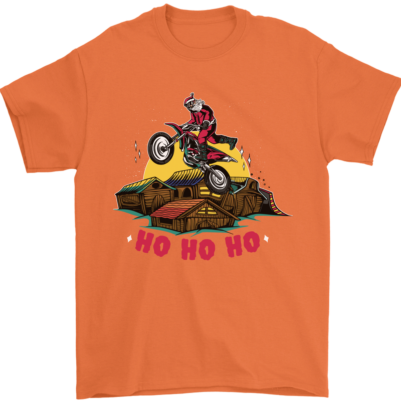 Christmas Santa Motocross Dirt Bike Mens T-Shirt Cotton Gildan Orange