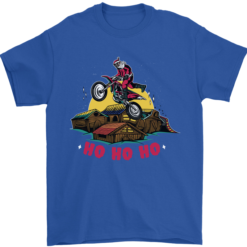 Christmas Santa Motocross Dirt Bike Mens T-Shirt Cotton Gildan Royal Blue