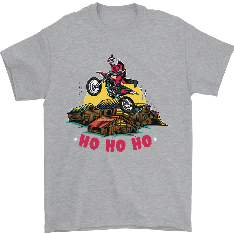 Christmas Santa Motocross Dirt Bike Mens T-Shirt Cotton Gildan Sports Grey
