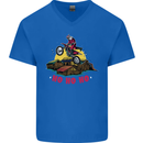 Christmas Santa Motocross Dirt Bike Mens V-Neck Cotton T-Shirt Royal Blue