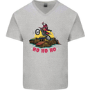 Christmas Santa Motocross Dirt Bike Mens V-Neck Cotton T-Shirt Sports Grey