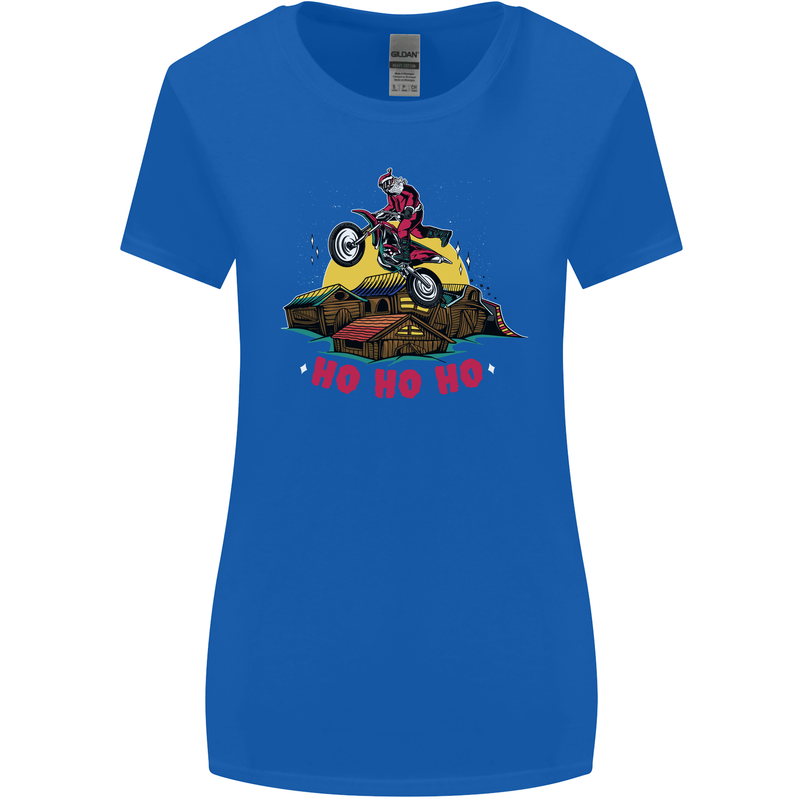 Christmas Santa Motocross Dirt Bike Womens Wider Cut T-Shirt Royal Blue