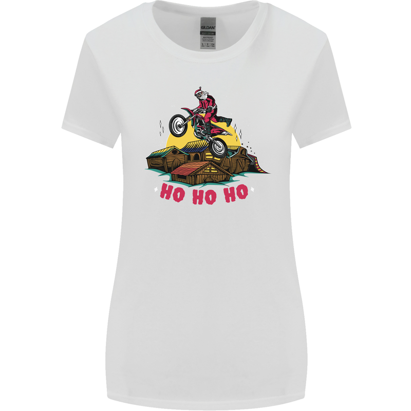 Christmas Santa Motocross Dirt Bike Womens Wider Cut T-Shirt White