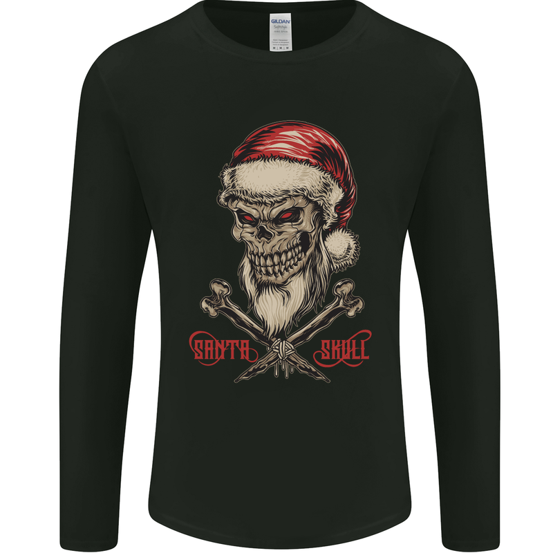 Christmas Santa Skull Heavy Metal Biker Mens Long Sleeve T-Shirt Black