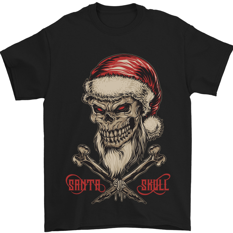 Christmas Santa Skull Heavy Metal Biker Mens T-Shirt Cotton Gildan Black