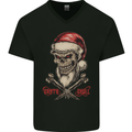 Christmas Santa Skull Heavy Metal Biker Mens V-Neck Cotton T-Shirt Black