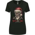 Christmas Santa Skull Heavy Metal Biker Womens Wider Cut T-Shirt Black