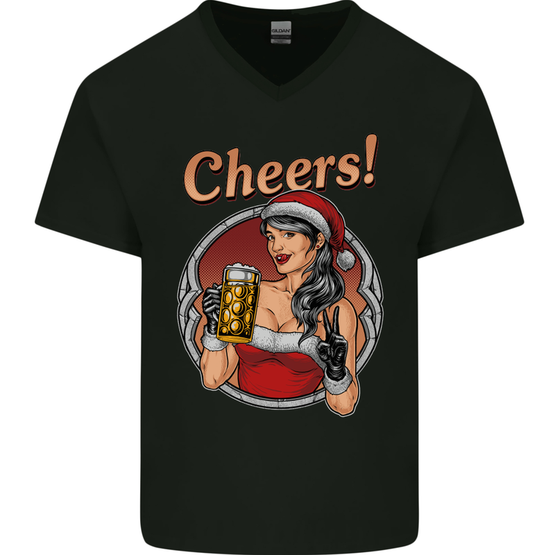 Christmas Sexy Santa Clause Xmas Mens V-Neck Cotton T-Shirt Black