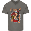 Christmas Sexy Santa Clause Xmas Mens V-Neck Cotton T-Shirt Charcoal