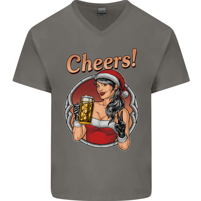 Christmas Sexy Santa Clause Xmas Mens V-Neck Cotton T-Shirt Charcoal