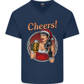 Christmas Sexy Santa Clause Xmas Mens V-Neck Cotton T-Shirt Navy Blue