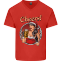 Christmas Sexy Santa Clause Xmas Mens V-Neck Cotton T-Shirt Red