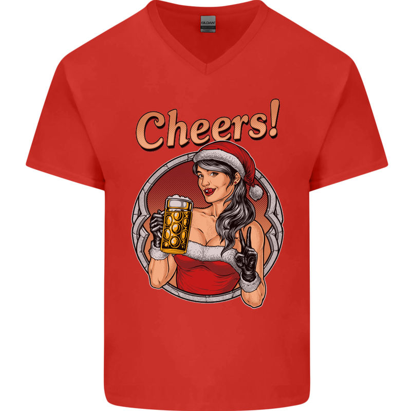 Christmas Sexy Santa Clause Xmas Mens V-Neck Cotton T-Shirt Red