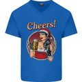 Christmas Sexy Santa Clause Xmas Mens V-Neck Cotton T-Shirt Royal Blue