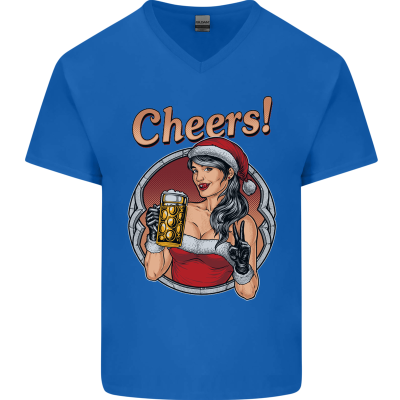 Christmas Sexy Santa Clause Xmas Mens V-Neck Cotton T-Shirt Royal Blue