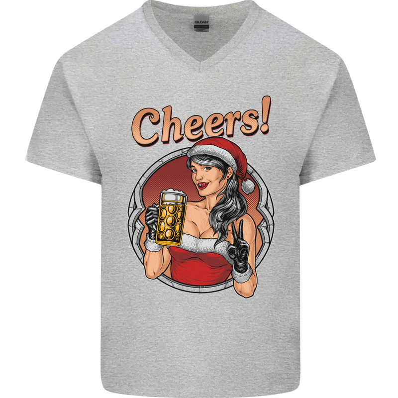 Christmas Sexy Santa Clause Xmas Mens V-Neck Cotton T-Shirt Sports Grey